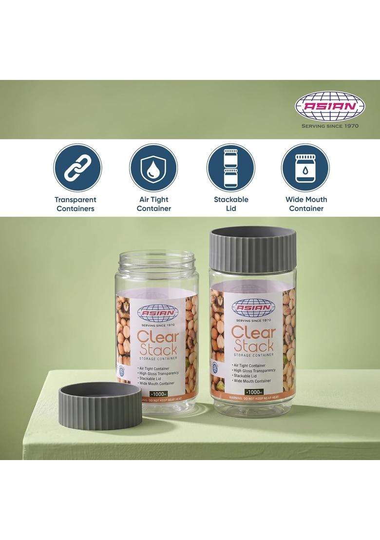 ASIAN Plastowares Clear Stack Jar | 1000 ml | 33.8 fl oz | BPA Free | Food Safe - Indya