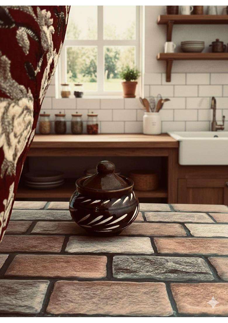 Jetwals Ceramic Storage Jar with Lid Brown Handcrafted Design | 300 ml | 10.1 fl oz - Indya