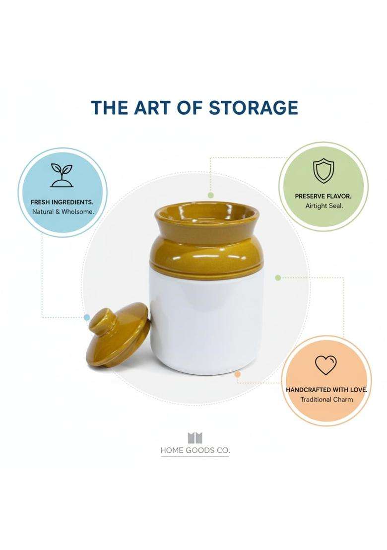 Kraftlik Handicrafts Ceramic Pickle Jars with Lid | 1000 ml | 33.8 fl oz - Indya