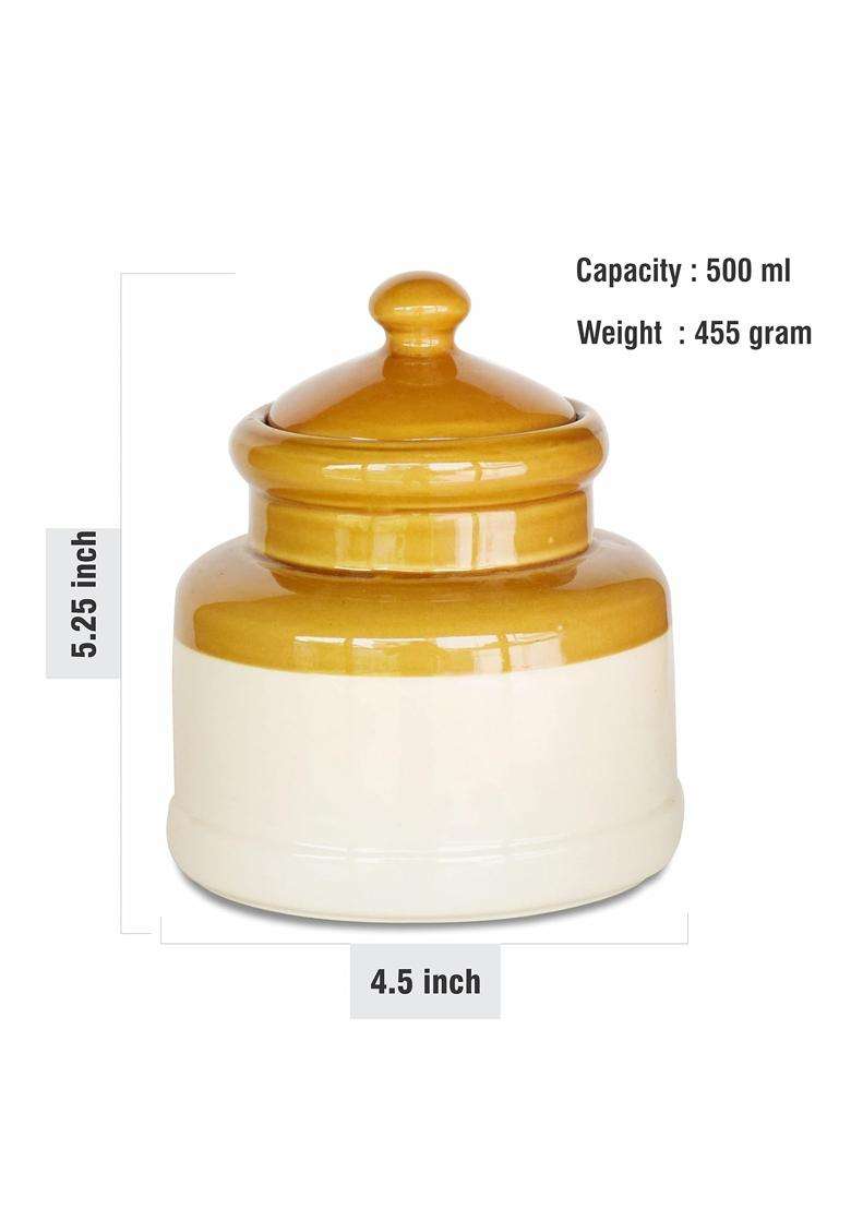 Pure Source India Ceramic Pickle Jar Kitchen Storage Jars | 2-Piece Set - Indya