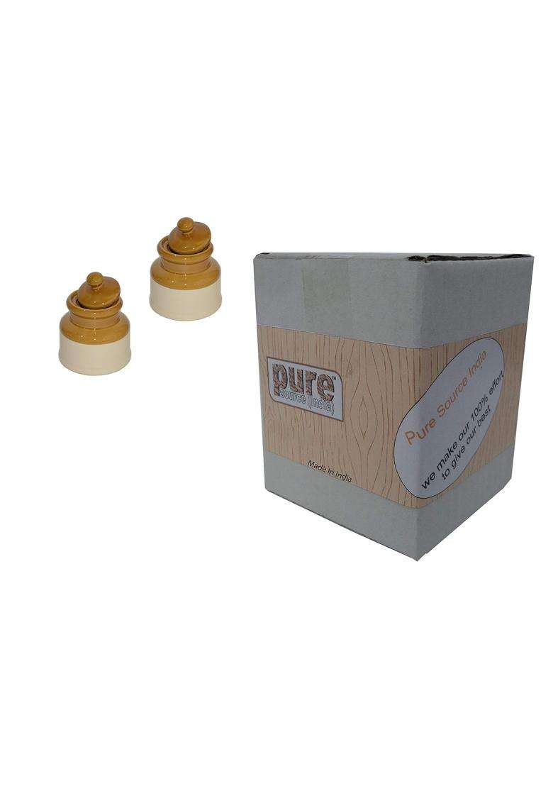Pure Source India Ceramic Pickle Jar Kitchen Storage Jars | 2-Piece Set - Indya