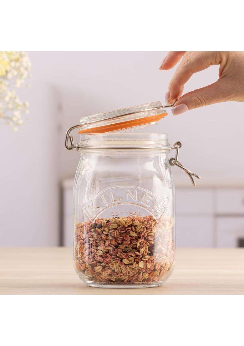 Kilner Premium Round Airtight Glass Jar with Clip Top Lid for Coffee | 1 L | 1.1 Qt - Indya