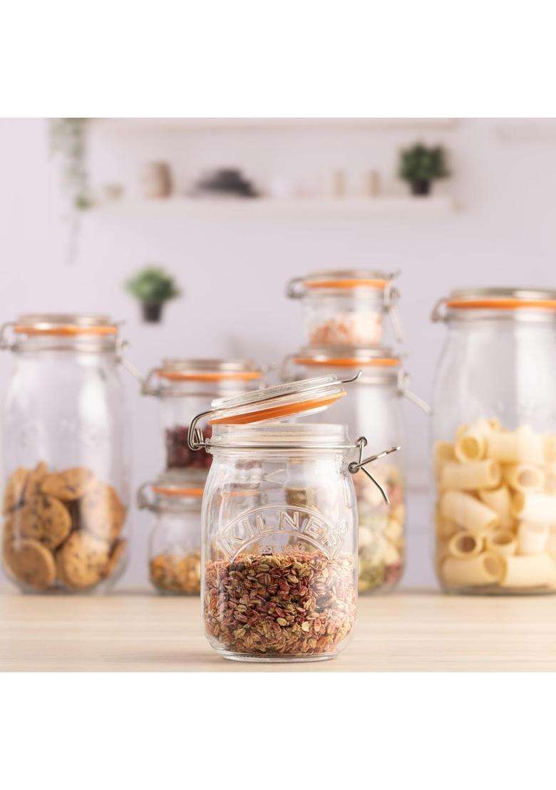 Kilner Premium Round Airtight Glass Jar with Clip Top Lid for Coffee | 1 L | 1.1 Qt - Indya
