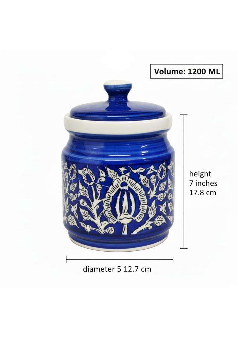 Kraftlik Handicrafts Ceramic Storage Jar with Lid | 1200 ml | 40.6 fl oz - Indya