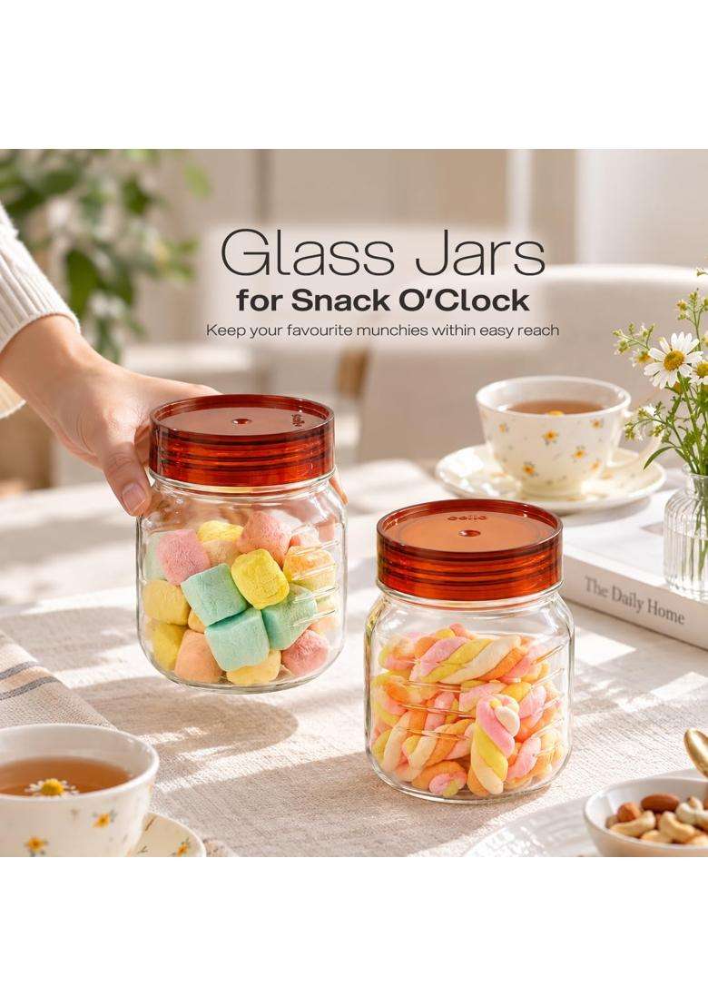 CELLO Grip N Store Glass Storage Jars for Kitchen Pcs Brown | 500 ml | 16.9 fl oz | 2-Piece Set | Lead Free - Indya