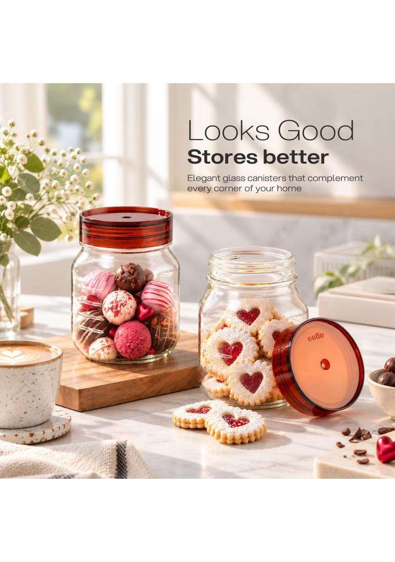 CELLO Grip N Store Glass Storage Jars for Kitchen Pcs Brown | 500 ml | 16.9 fl oz | 2-Piece Set | Lead Free - Indya