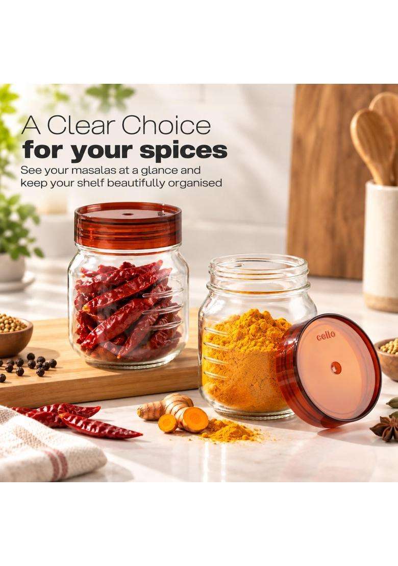 CELLO Grip N Store Glass Storage Jars for Kitchen Pcs Brown | 500 ml | 16.9 fl oz | 2-Piece Set | Lead Free - Indya