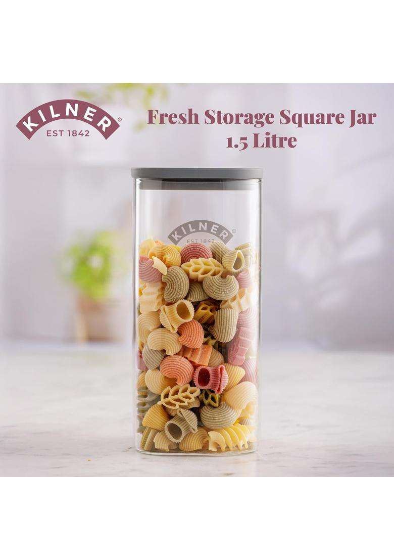 Kilner Premium Fresh Storage Airtight Glass Jar with Vacuum Seal for Cereals | 1.5 L | 1.6 Qt | BPA Free - Indya