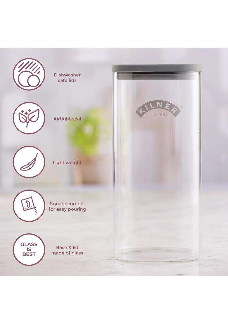 Kilner Premium Fresh Storage Airtight Glass Jar with Vacuum Seal for Cereals | 1.5 L | 1.6 Qt | BPA Free - Indya