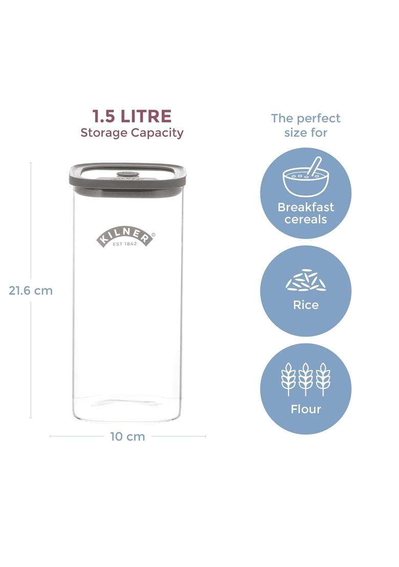 Kilner Premium Fresh Storage Airtight Glass Jar with Vacuum Seal for Cereals | 1.5 L | 1.6 Qt | BPA Free - Indya