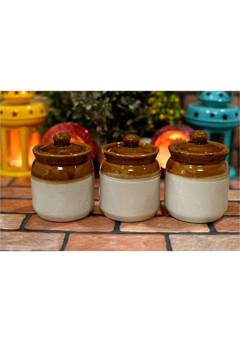 HC THE CRAFTS Ceramic Pickle Jar Container | 200 ml | 6.8 fl oz | Pack of 3 - Indya