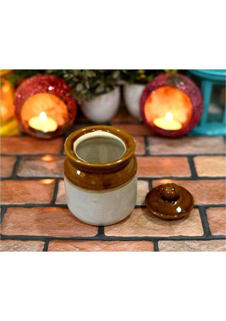 HC THE CRAFTS Ceramic Pickle Jar Container | 200 ml | 6.8 fl oz | Pack of 3 - Indya