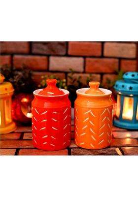 SHRIYAM CRAFT Ceramic Jar with Lid Unique Design Food Storage Container | 500 ml | 16.9 fl oz | Pack of 2
