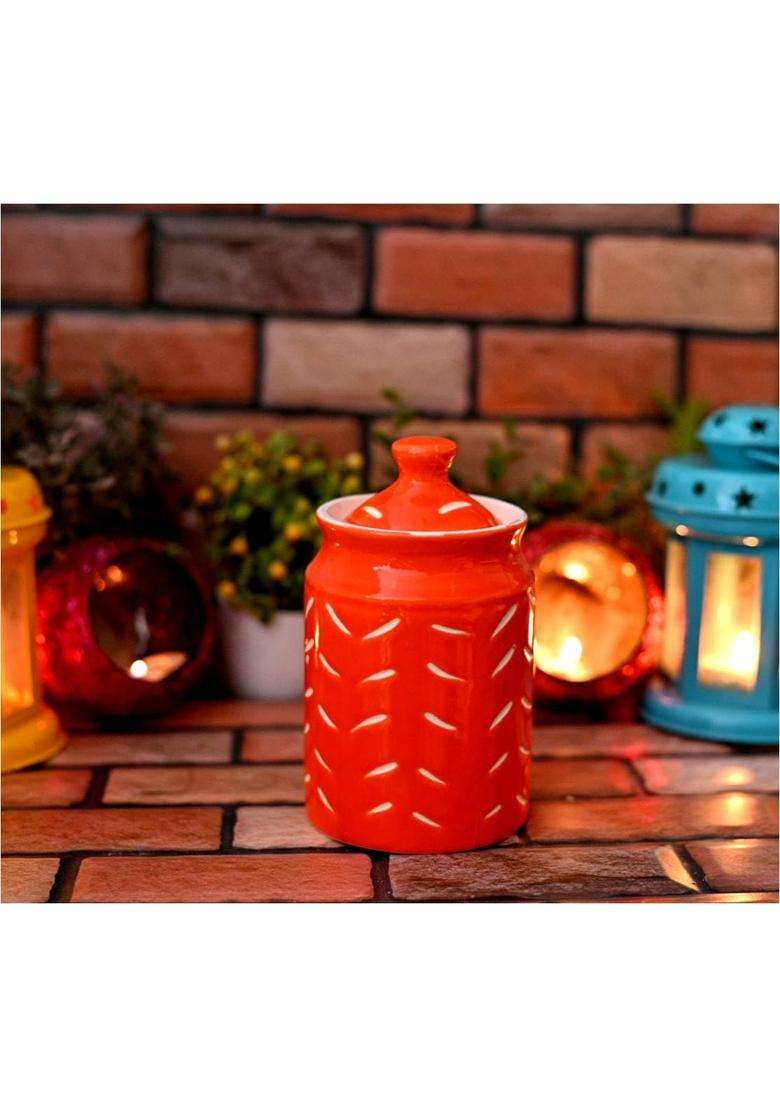 SHRIYAM CRAFT Ceramic Jar with Lid Unique Design Food Storage Container | 500 ml | 16.9 fl oz | Pack of 2 - Indya