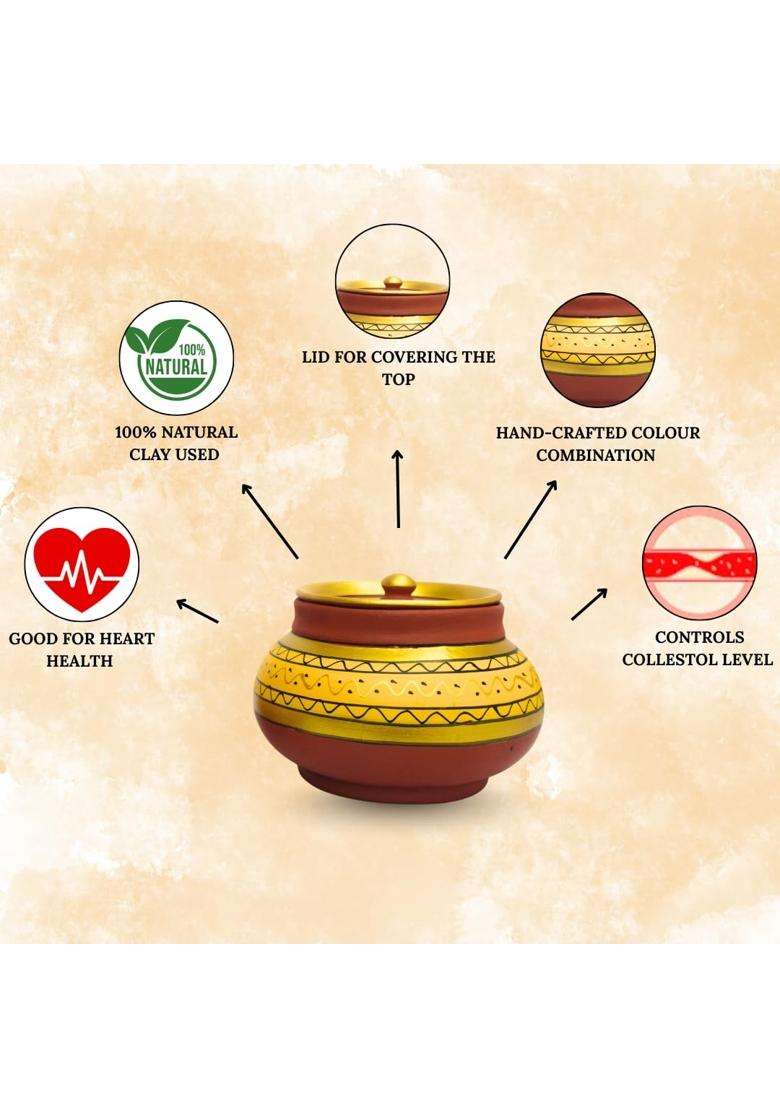 Terra Charms Premium Yellow Mitti Mathni with Lids | 3-Piece Set | Handcrafted | With Lid - Indya