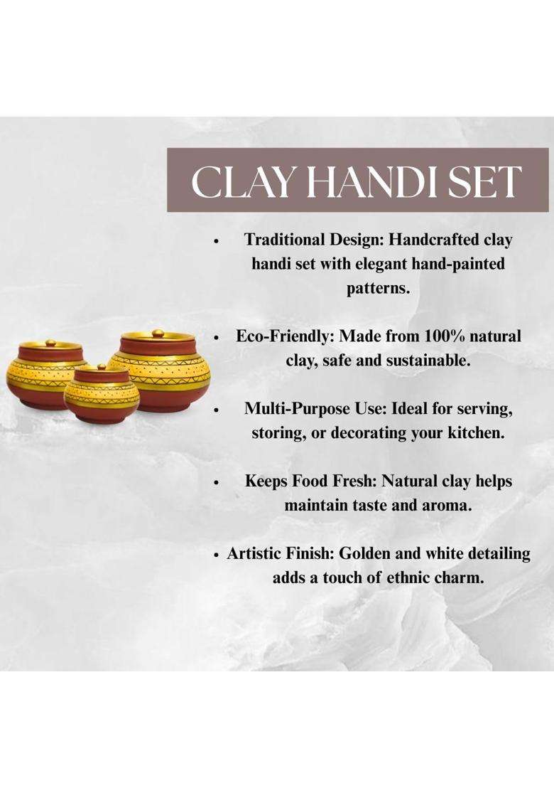 Terra Charms Yellow Clay Mathni with Lids | 3-Piece Set | Handcrafted | With Lid - Indya