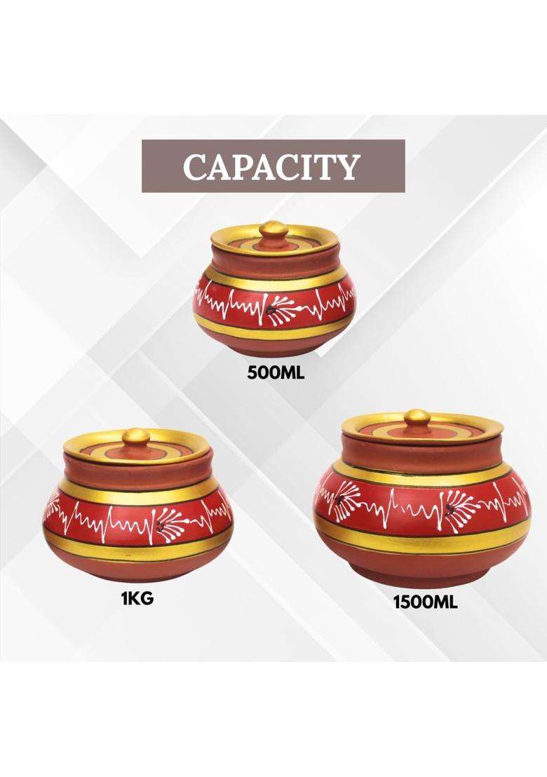 Terra Charms Red Painted Clay Mathni | 3-Piece Set | Handcrafted - Indya