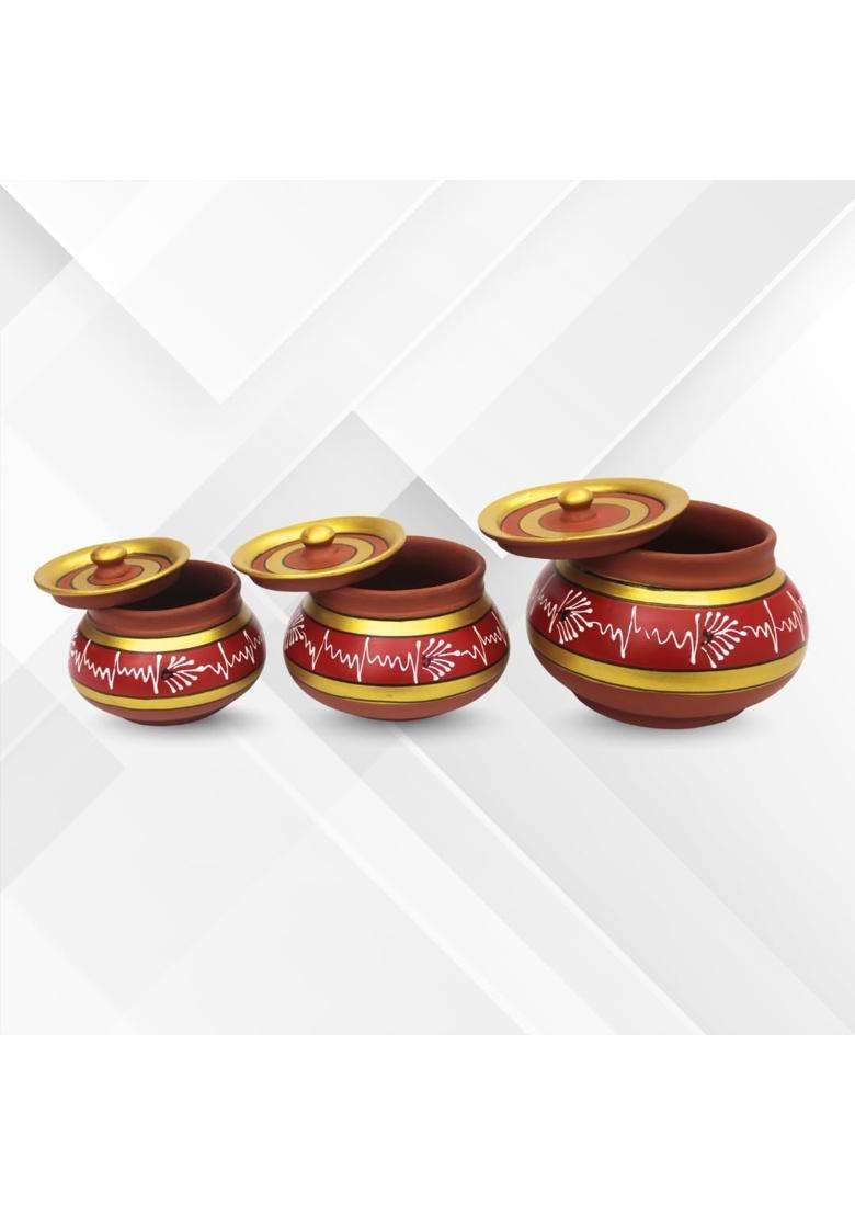 Terra Charms Red Painted Clay Mathni | 3-Piece Set | Handcrafted - Indya