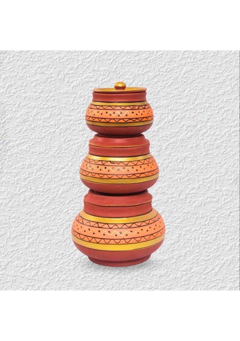 Terra Charms Orange Painted Clay Mathni | 3-Piece Set | Handcrafted - Indya
