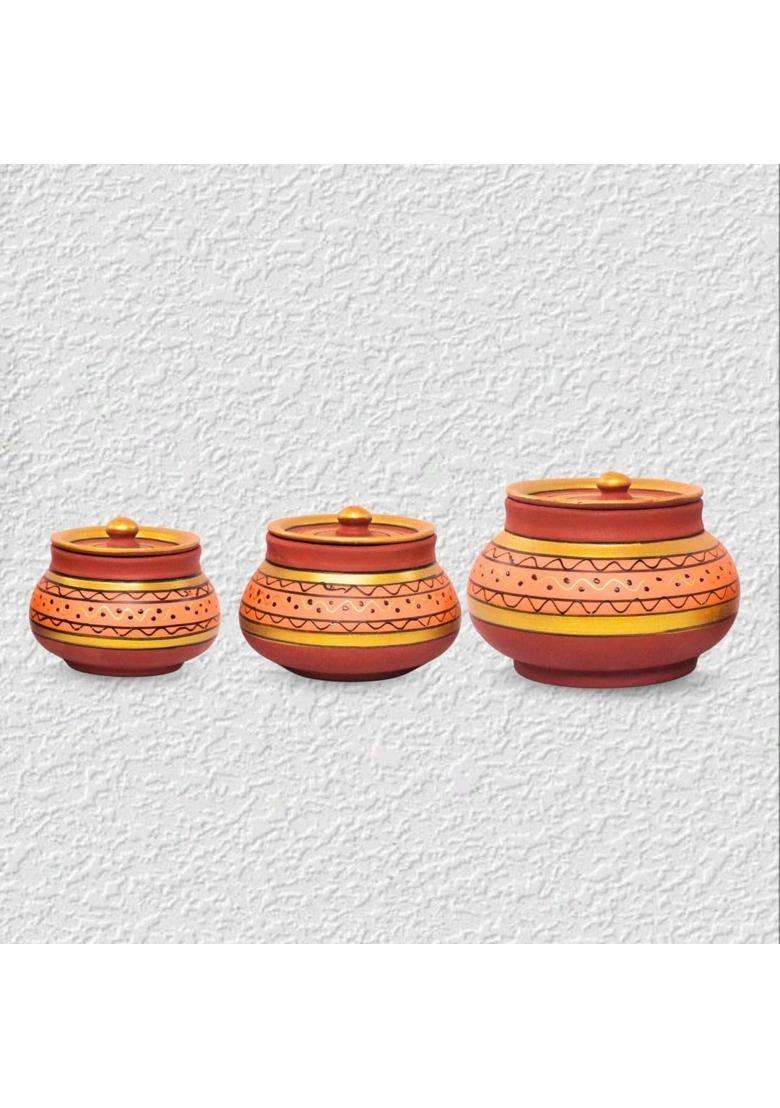 Terra Charms Orange Painted Clay Mathni | 3-Piece Set | Handcrafted - Indya