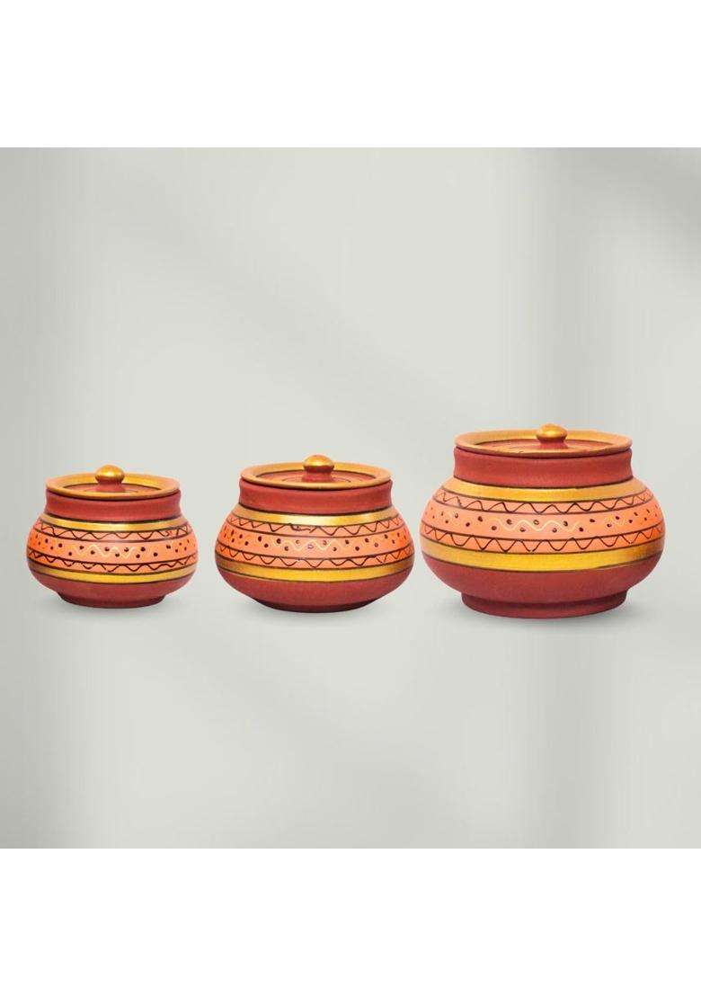 Terra Charms Orange Painted Clay Mathni | 3-Piece Set | Handcrafted - Indya