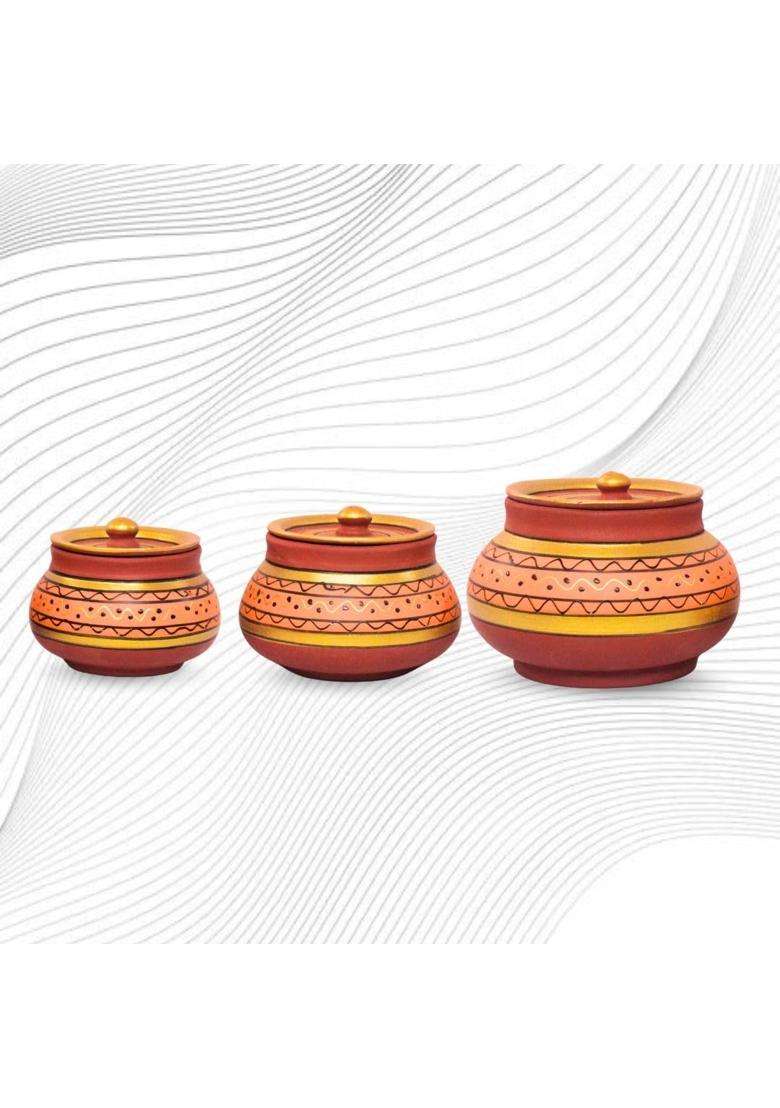 Terra Charms Orange Painted Clay Mathni | 3-Piece Set | Handcrafted - Indya