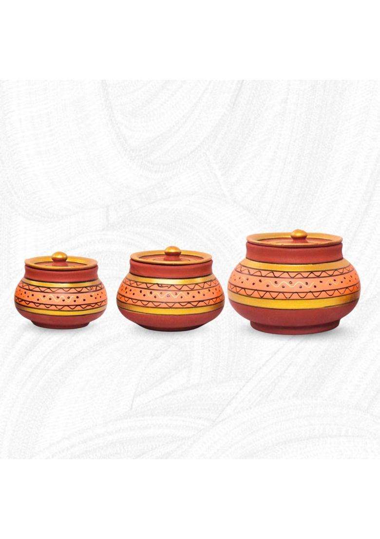 Terra Charms Orange Painted Clay Mathni | 3-Piece Set | Handcrafted - Indya