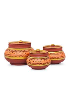 Terra Charms Orange Painted Clay Mathni | 3-Piece Set | Handcrafted