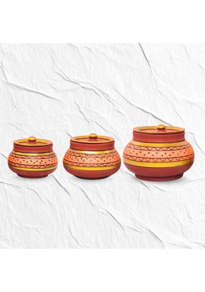 Terra Charms Orange Painted Clay Mathni | 3-Piece Set | Handcrafted - Indya