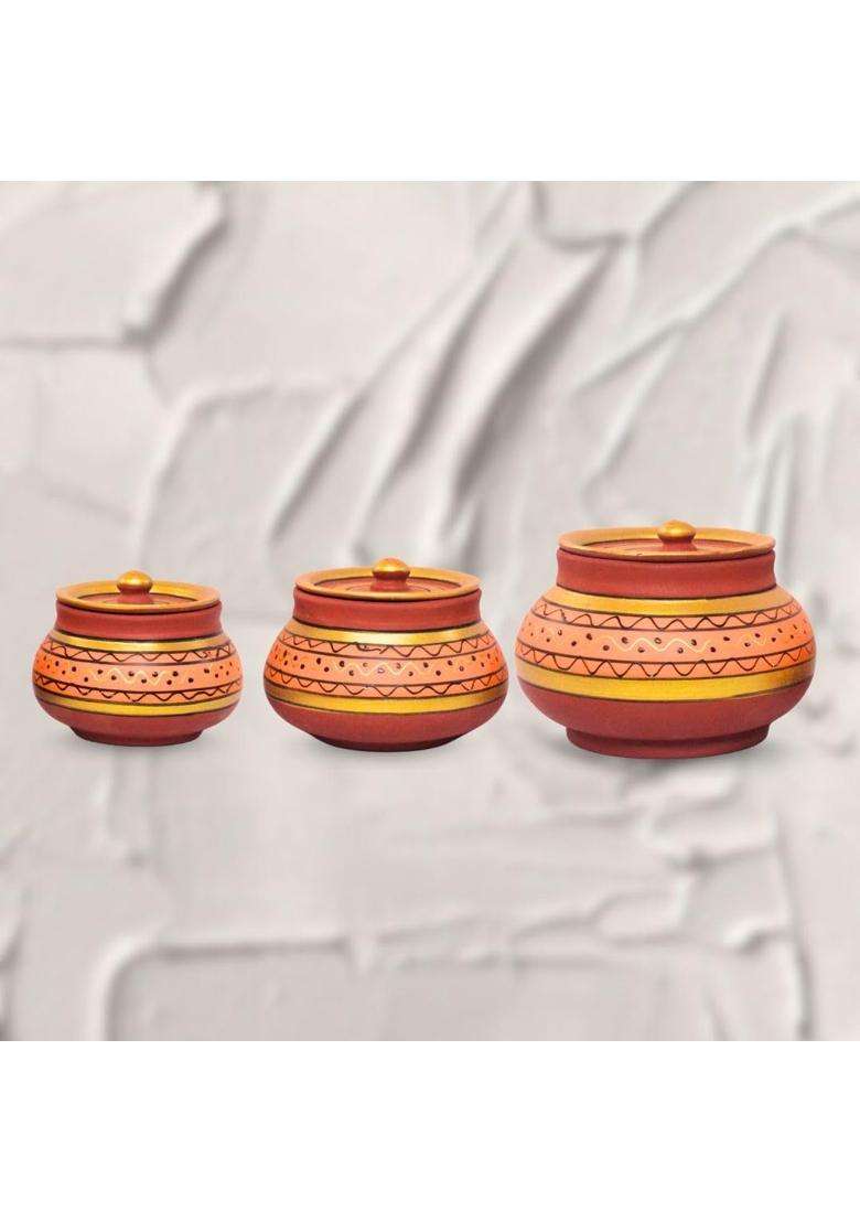 Terra Charms Orange Painted Clay Mathni | 3-Piece Set | Handcrafted - Indya