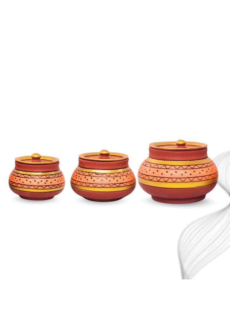 Terra Charms Orange Painted Clay Mathni | 3-Piece Set | Handcrafted - Indya