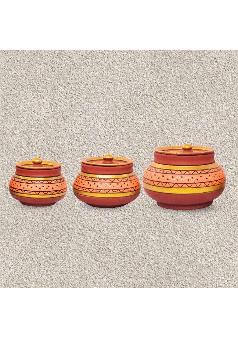 Terra Charms Orange Painted Clay Mathni | 3-Piece Set | Handcrafted - Indya