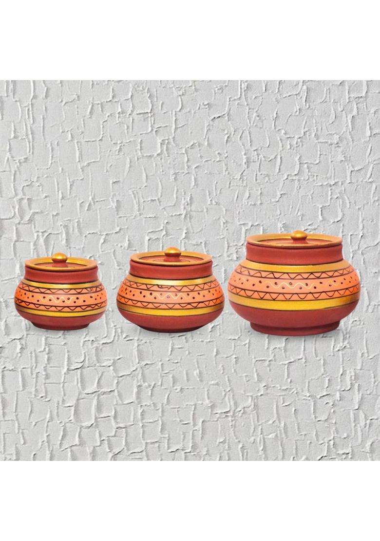 Terra Charms Orange Painted Clay Mathni | 3-Piece Set | Handcrafted - Indya