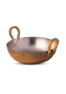SHIV HOME WORLD Brass Copper Kadai Wok Multi Purpose Hammered Kadhai Pital Kadai Karahi Frying Pan | 6 L | 6.3 Qt