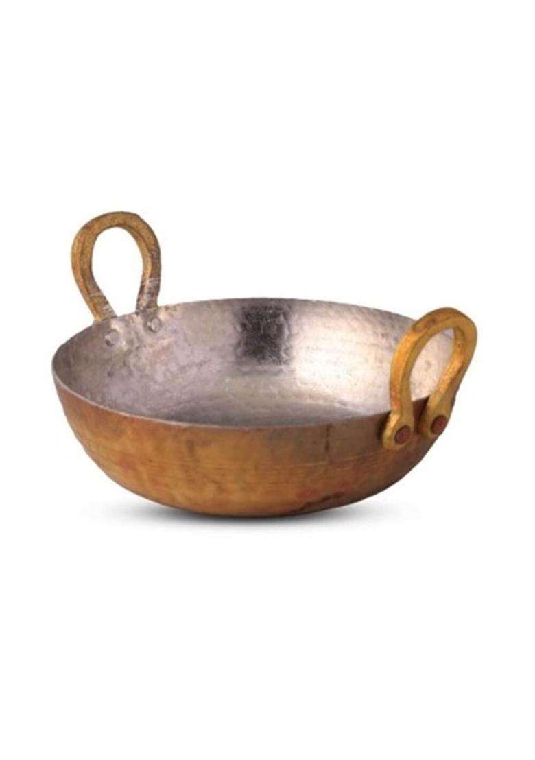 SHIV HOME WORLD Brass Copper Kadai Wok Multi Purpose Hammered Kadhai Pital Kadai Karahi Frying Pan | 6 L | 6.3 Qt - Indya