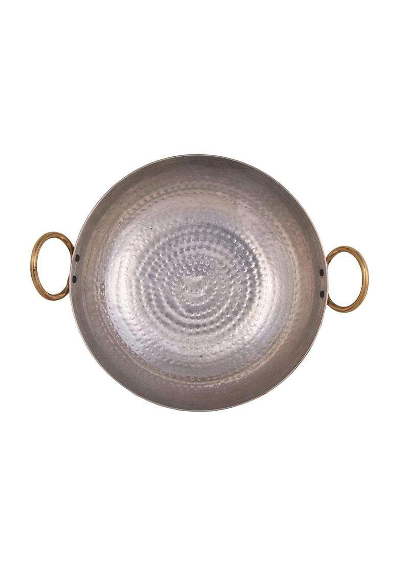 SHIV HOME WORLD Brass Copper Kadai Wok Multi Purpose Hammered Kadhai Pital Kadai Karahi Frying Pan | 6 L | 6.3 Qt - Indya