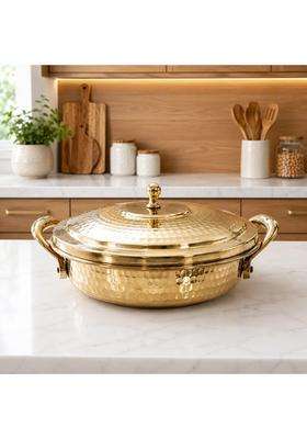 ANYRA'S TROVE Pure Brass Lagan Handi with Lid | 2 L | 2.1 Qt