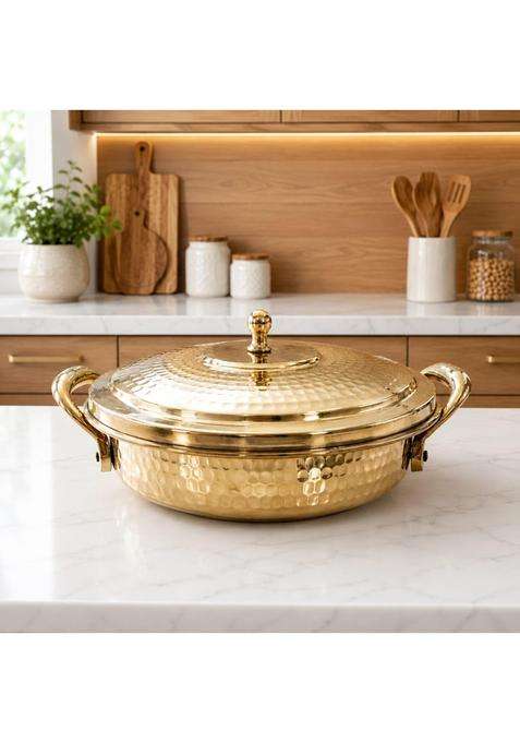 ANYRA'S TROVE Pure Brass Lagan Handi with Lid | 2 L | 2.1 Qt