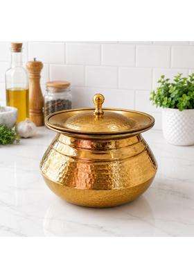 ANYRA'S TROVE Pure Brass Handi Cooking Pot with Lid | 2 L | 2.1 Qt | Heavy Bottom