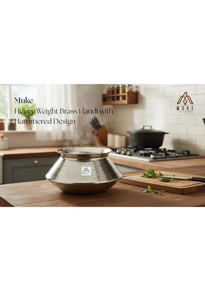 MUKE Handmade Hammered Polished Pure Brass Water Pot Degchi Handi Cookwere | 3.5 L | 3.7 Qt - Indya