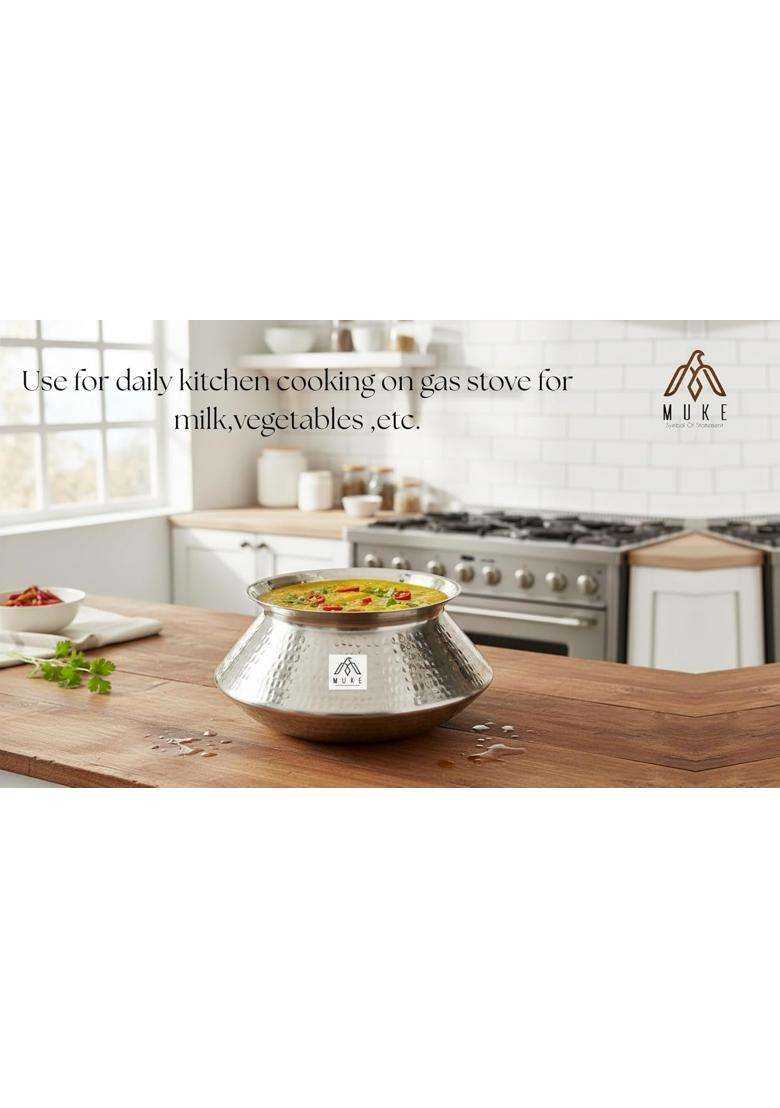 MUKE Handmade Hammered Polished Pure Brass Water Pot Degchi Handi Cookwere | 3.5 L | 3.7 Qt - Indya