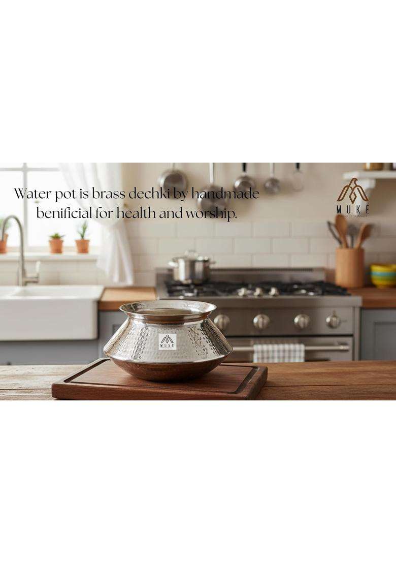 MUKE Handmade Hammered Polished Pure Brass Water Pot Degchi Handi Cookwere | 3.5 L | 3.7 Qt - Indya