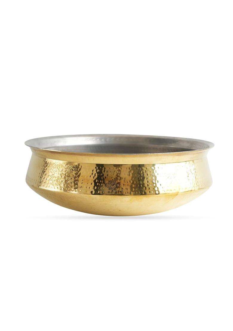 INDIAN ART VILLA Pure Brass Lagan Handi Cooking Pot with Tin Lining | 3.5 L | 3.7 Qt | 10 Inch - Indya