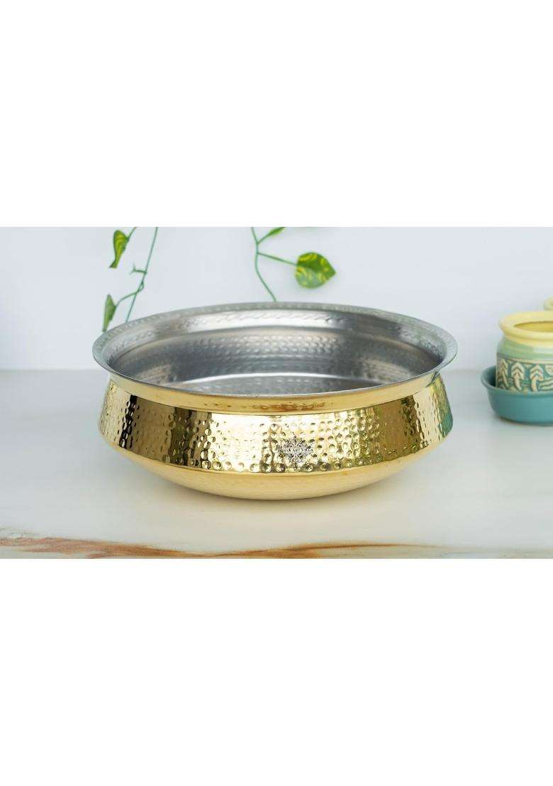 INDIAN ART VILLA Pure Brass Lagan Handi Cooking Pot with Tin Lining | 3.5 L | 3.7 Qt | 10 Inch - Indya