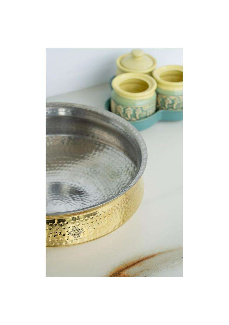 INDIAN ART VILLA Pure Brass Lagan Handi Cooking Pot with Tin Lining | 3.5 L | 3.7 Qt | 10 Inch - Indya