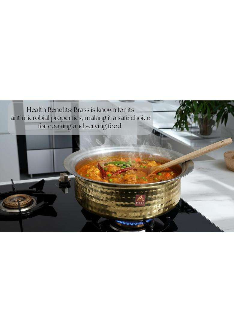 MUKE Brass Lagan Handi Cooking Pot 100 Pure Hammered | 3 L | 3.2 Qt | Handcrafted - Indya