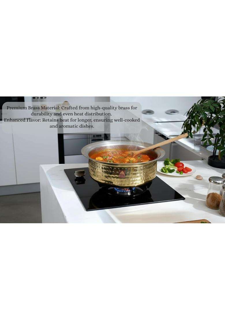 MUKE Brass Lagan Handi Cooking Pot 100 Pure Hammered | 3 L | 3.2 Qt | Handcrafted - Indya