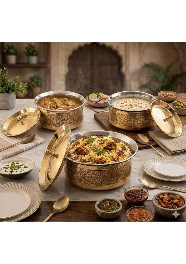 PTAL NAGRI Pure Brass Designed Lagan Handi for Cooking with Lid and Kalai Inside | 1 L | 1.1 Qt - Indya