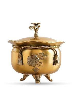INDIAN ART VILLA Pure Brass Ribbon Bow Design Design Handi Cooking Pot Casserole with Designer Lid and 3 Legs | 0.3 L | 0.3 Qt