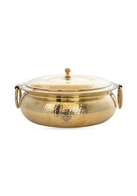 INDIAN ART VILLA Brass Degchi Cooking Pot with Hammered Design and Tin Lining | 4000 ml | 135.3 fl oz